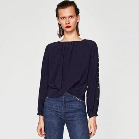 Zara Wrap Blouse with Pearl Details - Picture 2 of 9